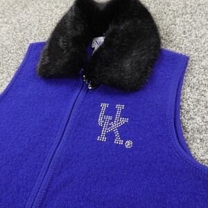 VTG Kentucky Wildcats Vest Womens S Blue College Basketball Boiled Wool Faux Fur